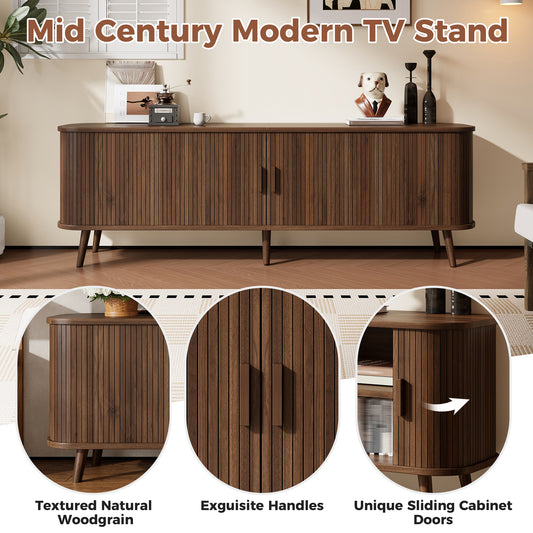 70-inch Modern TV Stand For TVs Up To 80 Inches For Living Room, Media Entertainment Center With Ample Storage & Solid-Wood Legs