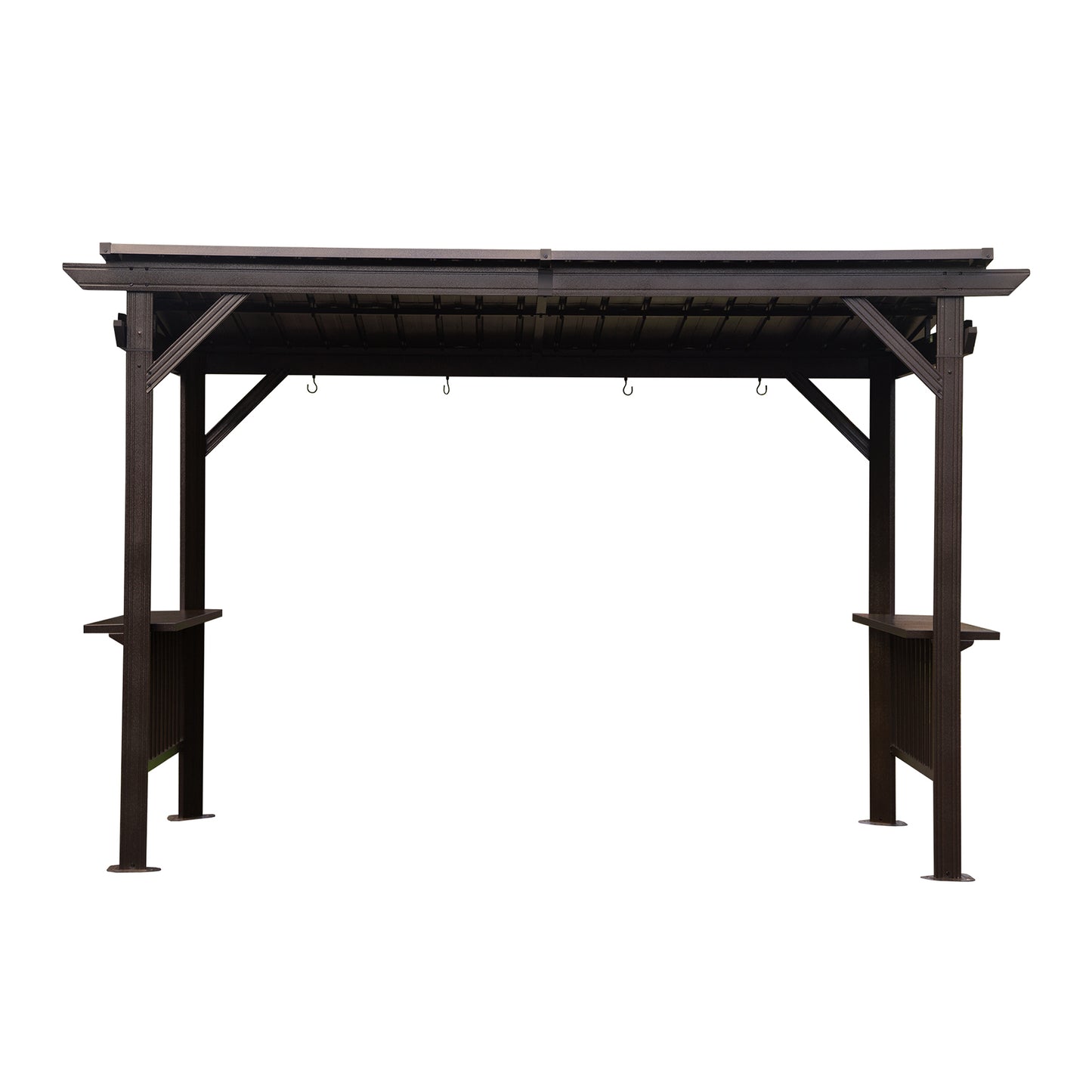 6.5x12FT Hardtop Grill Gazebo, Outdoor BBQ Gazebo With 2 Side Shelves And Sloping Galvanized Steel Roof, Metal Permanent Grill Canopy With Ceiling Hooks For Patio, Lawn, Backyard, Deck, Brown
