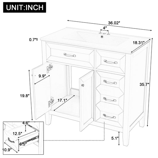 36  Bathroom Vanity With Sink Combo, Green Bathroom Cabinet With Drawers, Solid Frame And MDF Board  Old