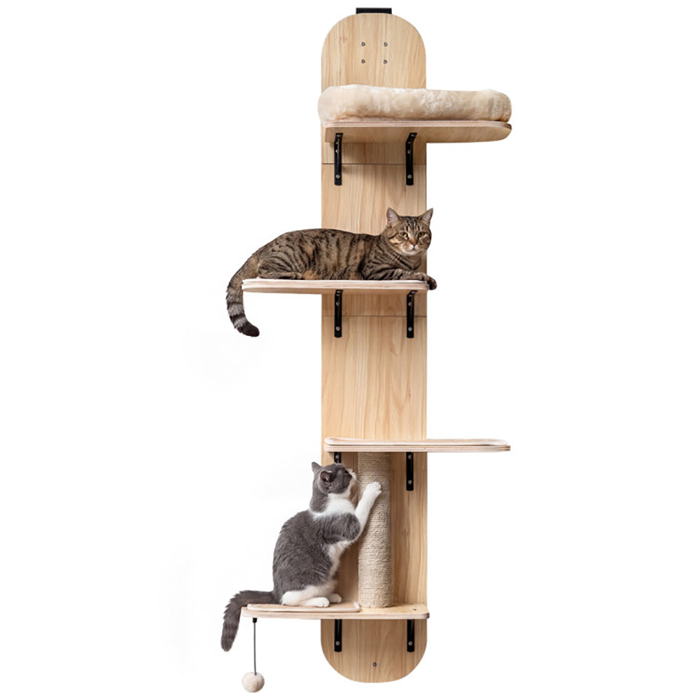 Door Hanging Cat Climber 4-level Height Adjustable With Plush Bed Teasing Ball Jute Rope Scratching Post
