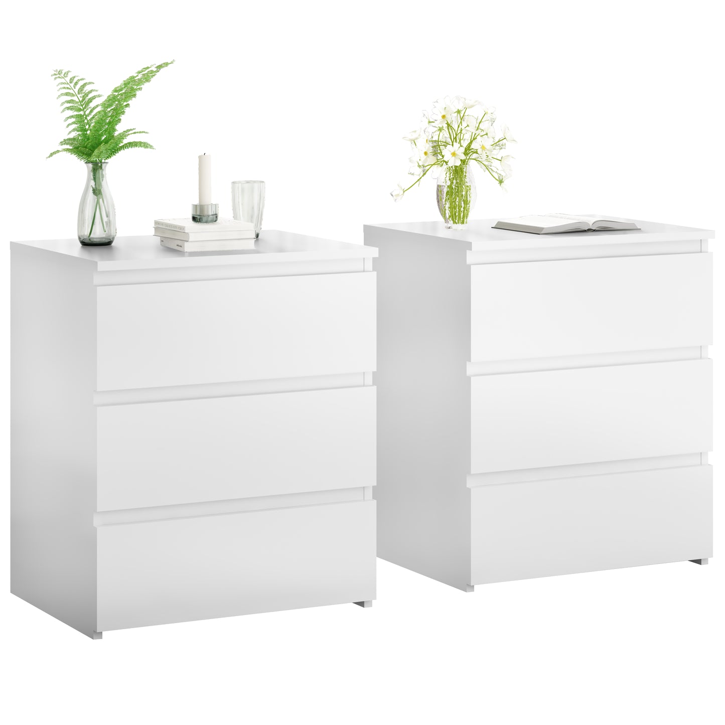 Set Of 2 3 Drawer Dresser, Small Dresser For Closet, Wooden White Nightstand For Bedroom, Chest Of Drawers Side Table Storage Cabinet For Home Office , Each Box Contains Two Side Tables