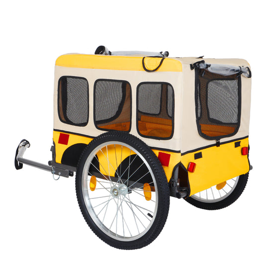 Large Folding Bike Trailer For Dogs - 20x2 1 8 Inches Wheels, Heavy-Duty Steel Frame, Spacious Design, All-Terrain Cycling, Jogging & Camping Adventure, Yellow