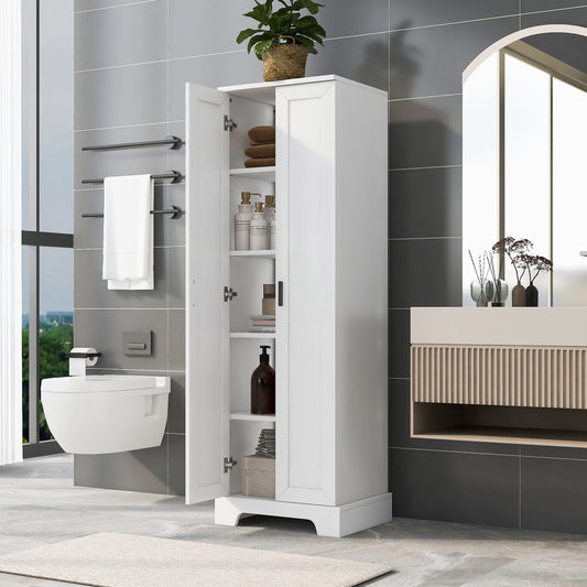 Storage Cabinet With Two Doors For Bathroom, Office, Adjustable Shelf, MDF Board, White