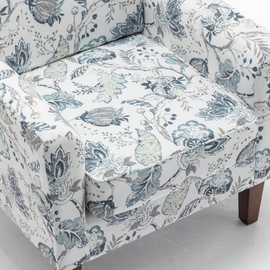 Patterned Polyester Blend Armchair, Solid Birch Wood Frame With Brown Tapered Legs, Foam Padded Accent Chair With Trim Detail For Living Room Office