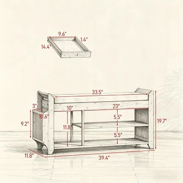 Shoe Bench 39.4 Inches X 11.8 Inches X 19.7 Inches For Hallway