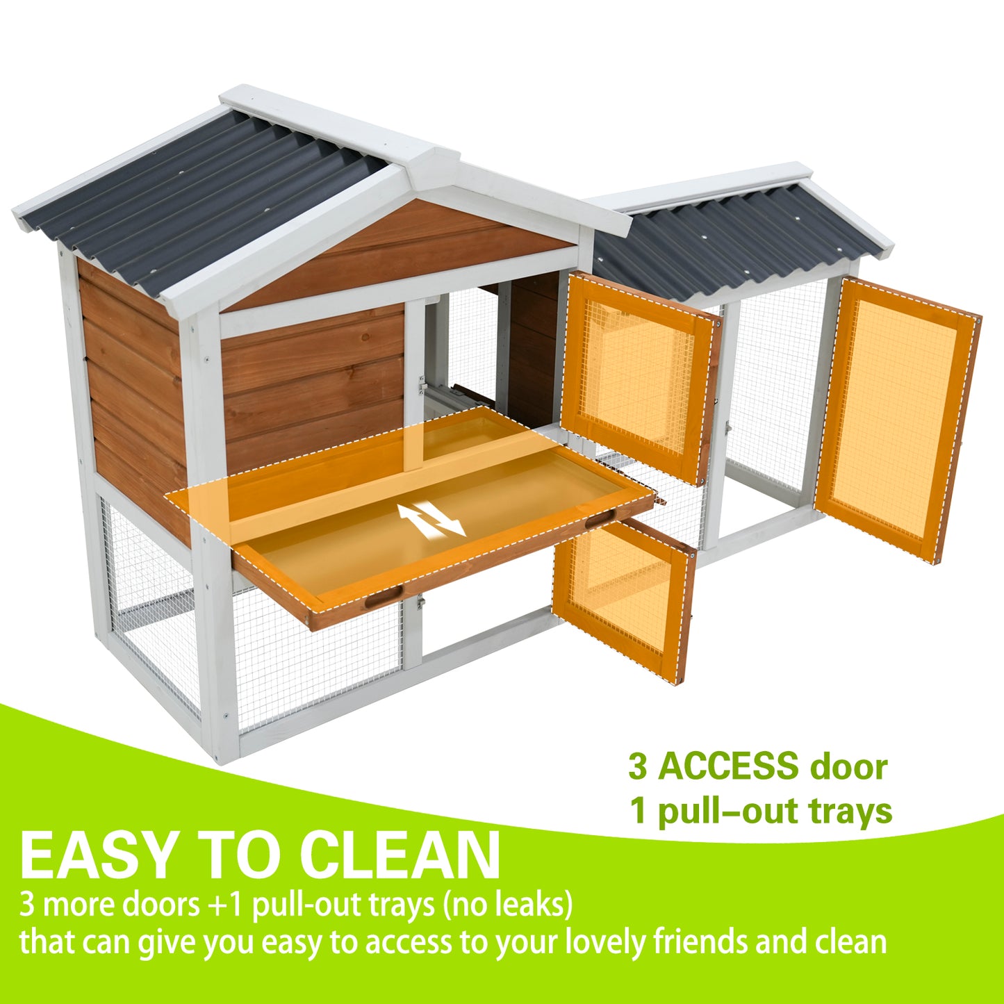 58  Wooden Outdoor Indoor Roof Waterproof Bunny Hutch Rabbit Cage Guinea Pig Coop PET House For Small To Medium Animals With Stairs And Cleaning Tray