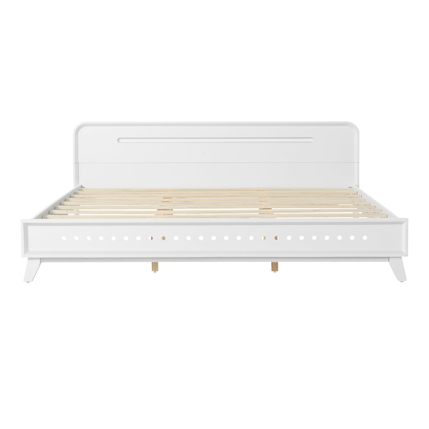 PINE SOLID WOOD KING SIZE BED, SOLID AND STABLE, NO BOX SPRING NEEDED, WHITE COLOR