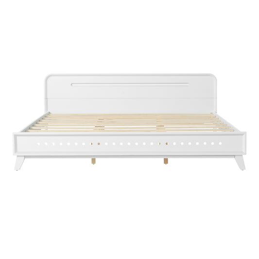 PINE SOLID WOOD KING SIZE BED, SOLID AND STABLE, NO BOX SPRING NEEDED, WHITE COLOR