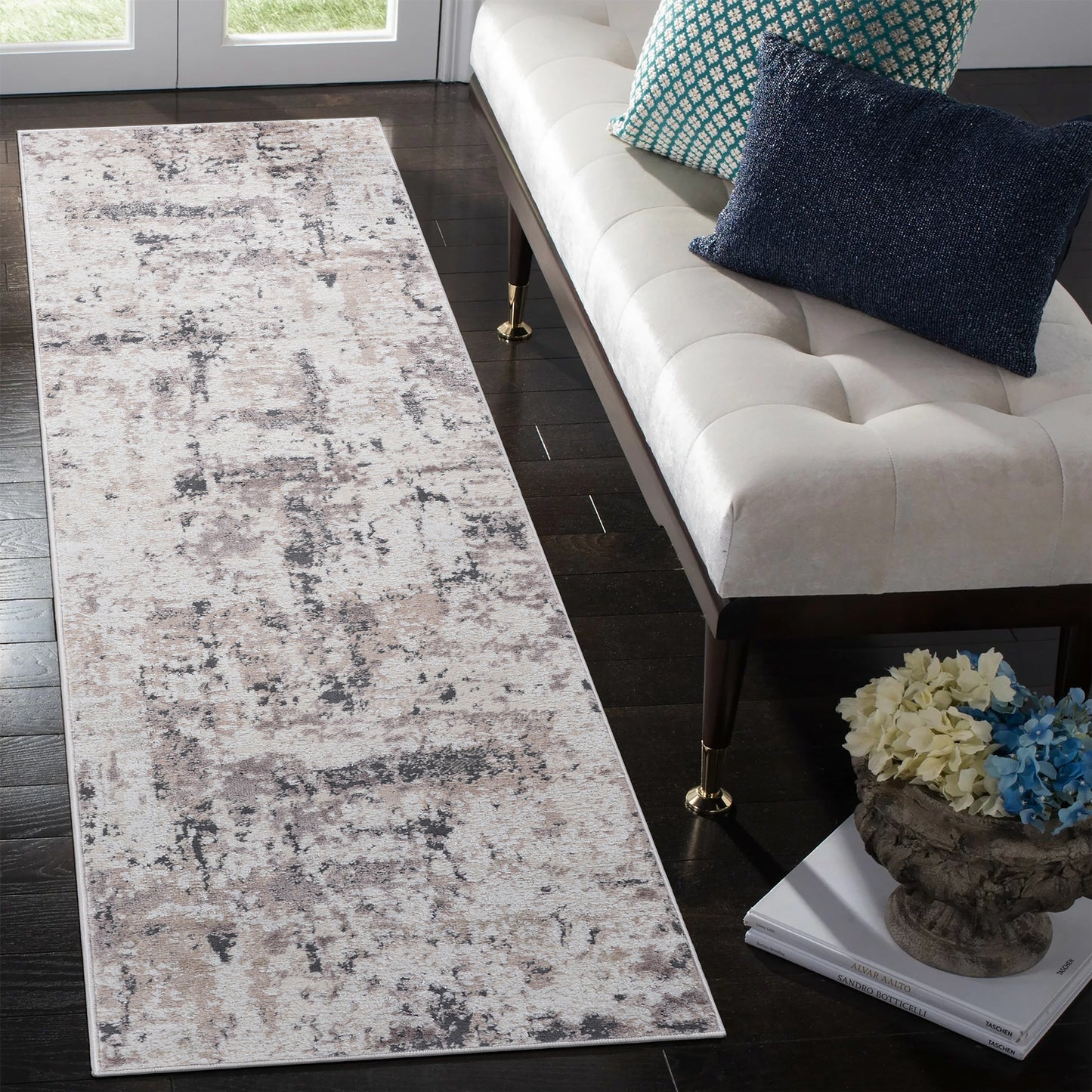 PAYAS 2X8 Cream  Brown  Abstract Runner Rug