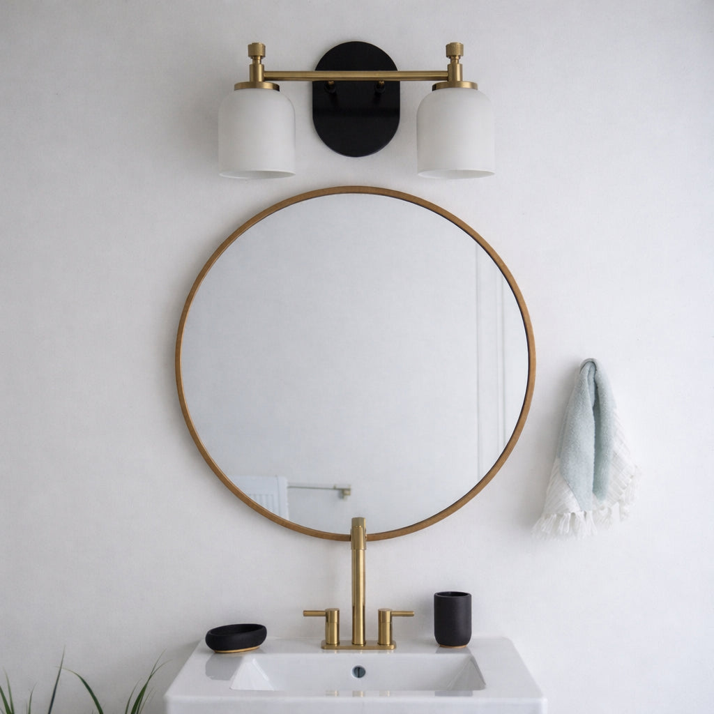 Vortex Traditional Style Two Lights Vanity Over Bathroom Mirror Wall Sconce With White Frosted Glass 12.25  W X 10.125  H X 5.5  E