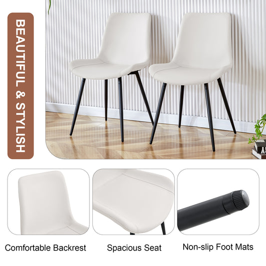 White Artificial Leather Backrest Cushion Dining Chair, Black Metal Legs, Curved Widened Cushion Design For More Comfort, Suitable For Restaurants, Kitchens, Bedrooms, Offices. 6 Chairs  0502
