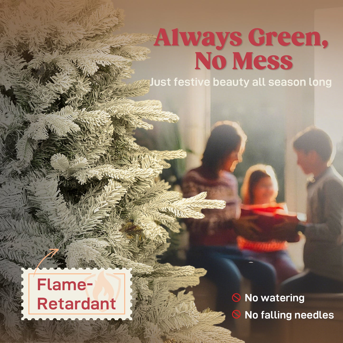 6 Ft Artificial Frosted Christmas Tree With Realistic Branches, Wide Full Spruce, Hinged Xmas Tree, Easy Assembly