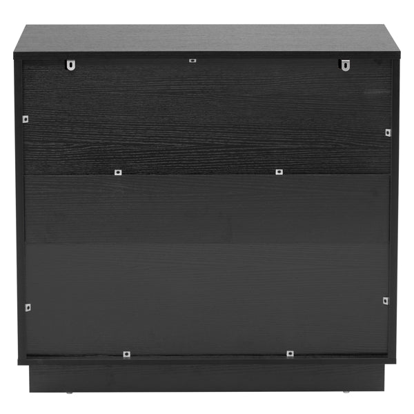 Black P2 Density Board, Wave Pattern Drawer Surface, Three Layers And Four Drawers Bedside Cabinet 1pc