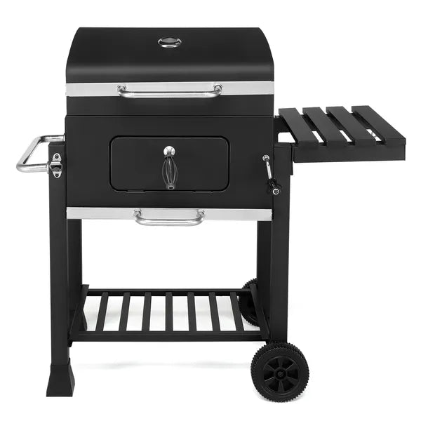 Charcoal Grill With Foldable Side Table And Wheels, Heavy-duty BBQ Grill For Outdoor Picnics Patio Garden And Backyard Grilling