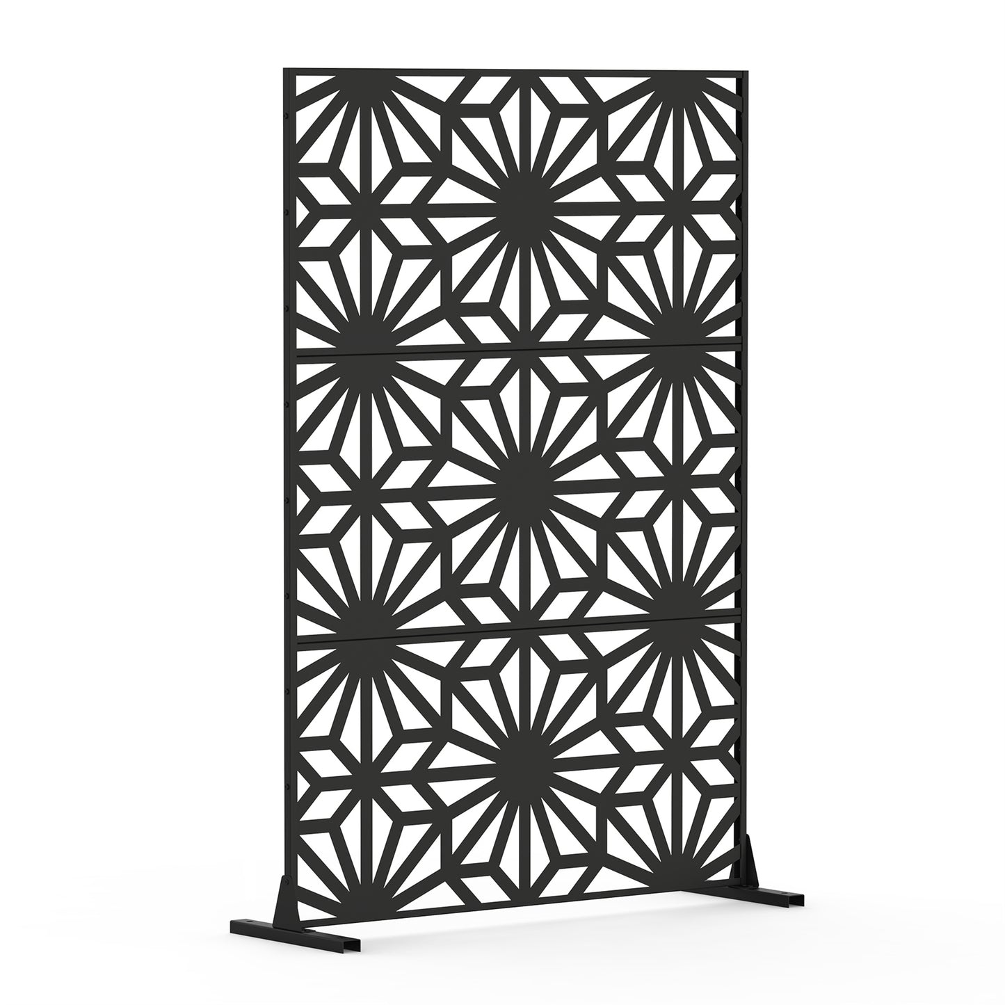 Metal Privacy Screens And Panels With Free Standing, Freestanding Outdoor Indoor Privacy Screen, Decorative Privacy Screen For Balcony Patio Garden, Sun Flower Shape