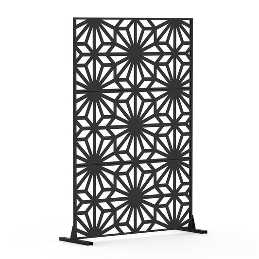 Metal Privacy Screens And Panels With Free Standing, Freestanding Outdoor Indoor Privacy Screen, Decorative Privacy Screen For Balcony Patio Garden, Sun Flower Shape
