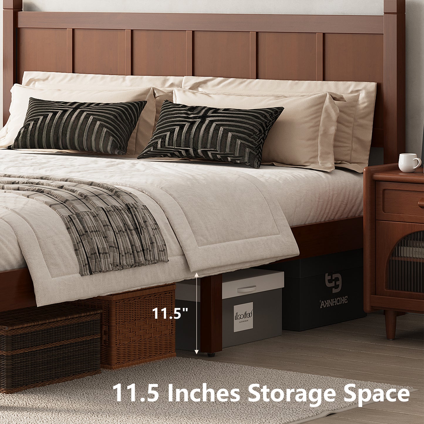 Queen Size Flat Panel Bed With Headboard & Footboard, Minimalist Modern Platform Bed With Wood Grain Finish, Shaker And Farmhouse Style Design, Sleek And Functional Bedroom Furniture,Dark Walnut
