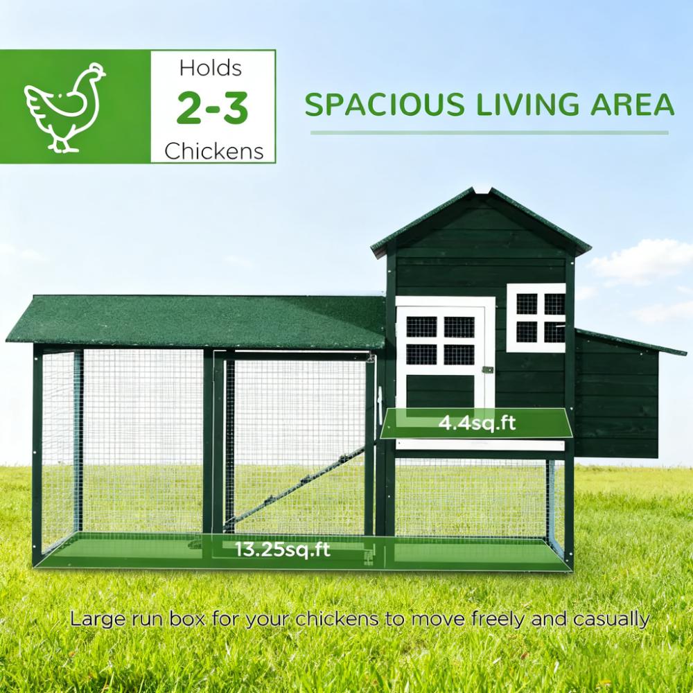 Chicken Coop Hen House Outdoor With Run Nesting Box, Asphalt Roof, Removable Tray Wooden