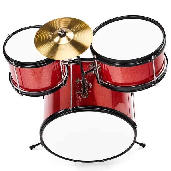3-Pieces Junior Kids Drum Set Kit Pedal Drum Stick Wrench Drum Stool Red