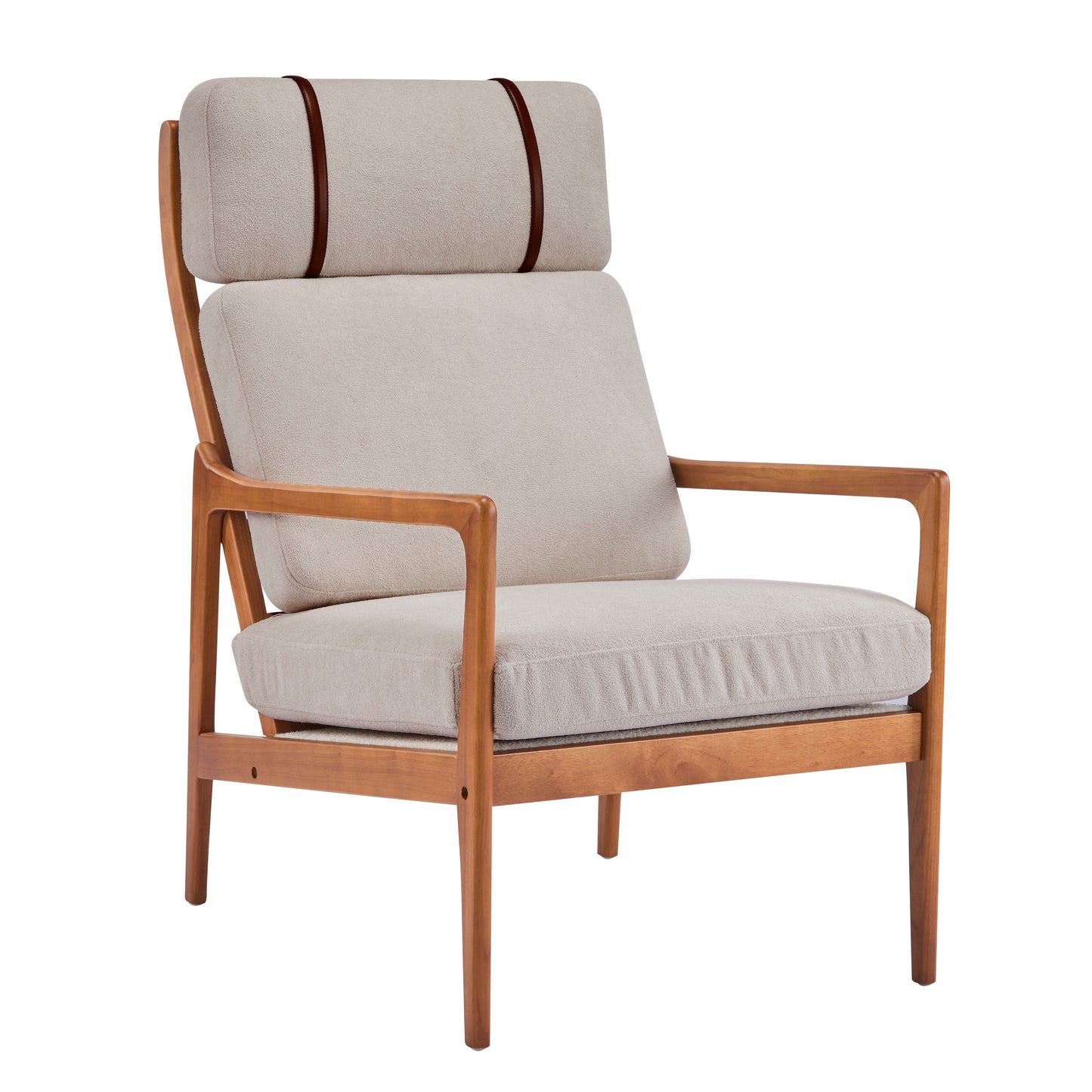 Mid Century Modern Accent Armchair, Solid Wood Frame With High Back, Light Gray Upholstered Cushions, Ergonomic Lounge Chair For Living Room Bedroom Reading Nook