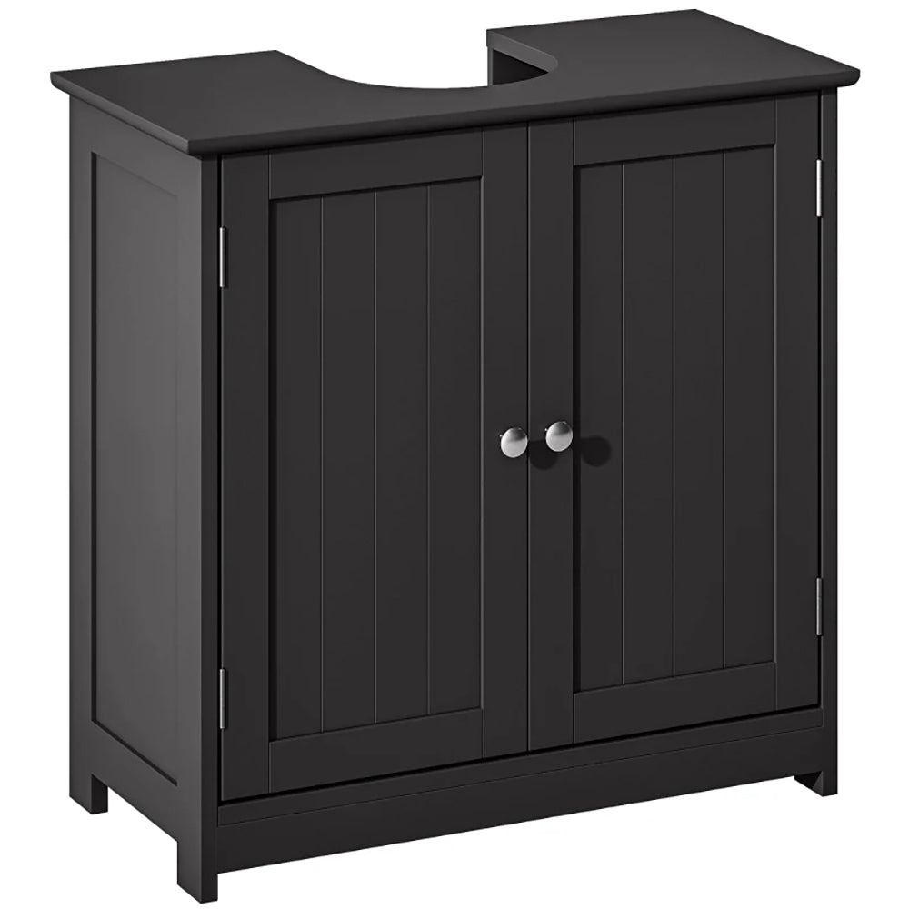 Pedestal Sink Storage Cabinet, Bathroom Sink Cabinet With U-Shape Cut-Out And Adjustable Shelf, Black