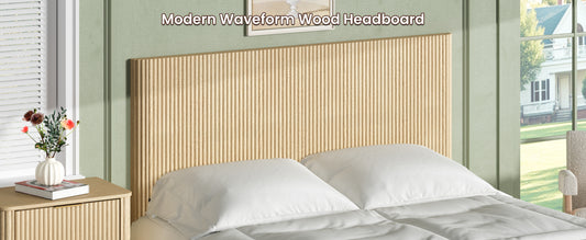 Modern Wooden Headboard With Arched Corrugated,Fits Queen Size Beds,  Vertical Grain Design, Farmhouse & Vintage Style, Easy Assembly, Oak.