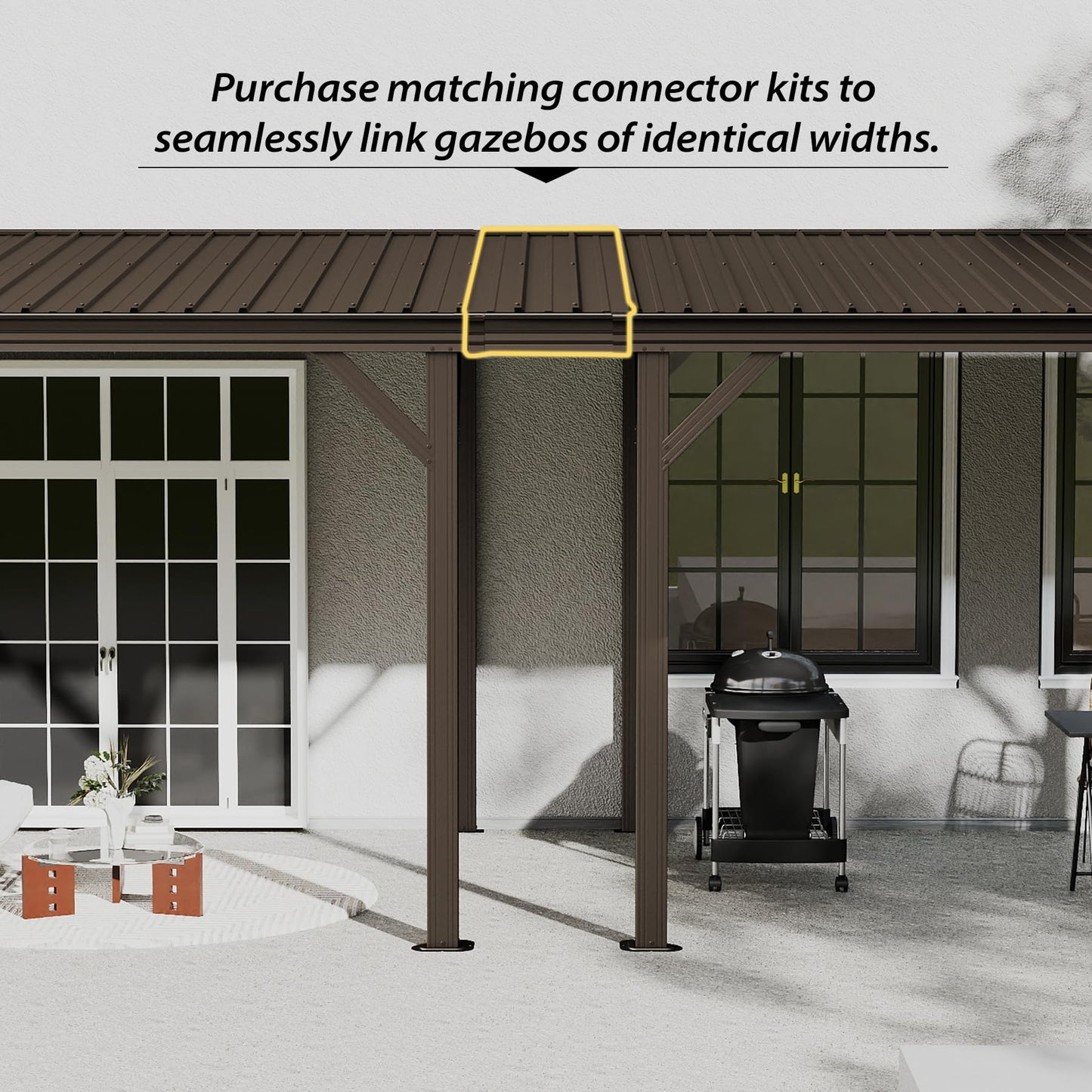 Gazebo Connector Kit - For 12ft Width Wall Mounted Gazebos, Durable Steel Expansion Linker, Rustproof & Easy Assembly For 12  X20   Lean To Gazebos-Brown