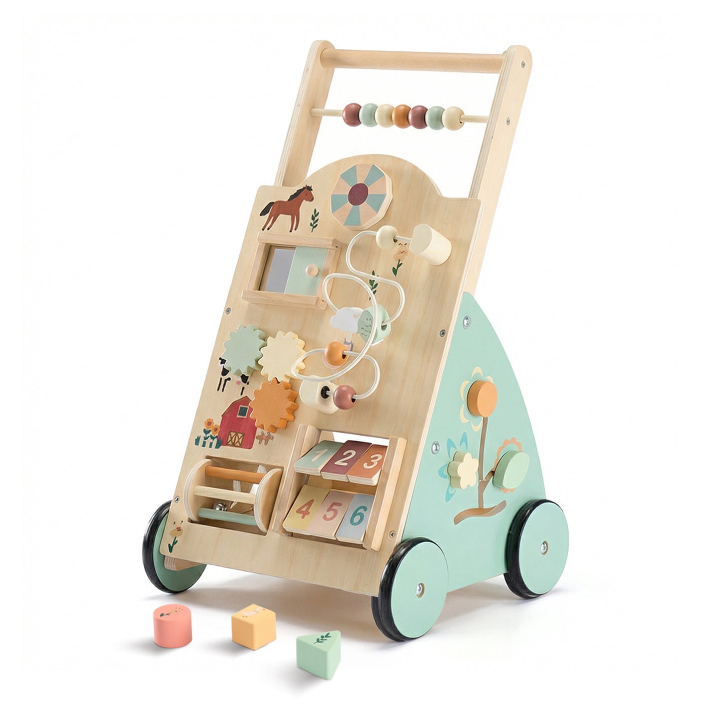 Wooden Baby Walker, Adjustable-speed Push-style Walker, Equipped With Montessori Activity Center, Silent Wheeled Baby Walking Toy