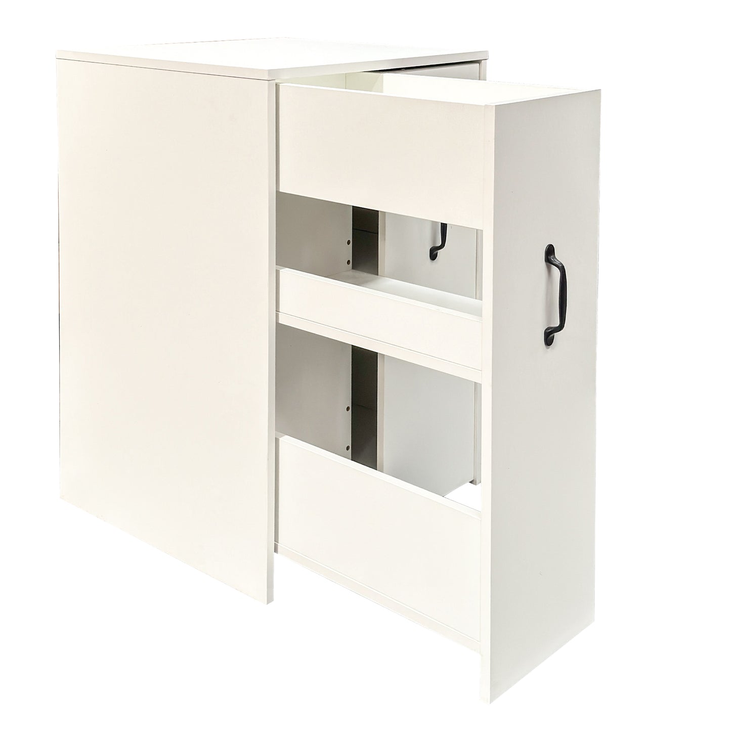 3 Tier Wooden Floor Standing Bookcase,Slide Out Drawer Storage Bookcase File Cabinet,Pull Out Mobile With Door Dustproof File Cabinet,Office Bedroom Living Room Hidden Storage Cabinet With Wheels