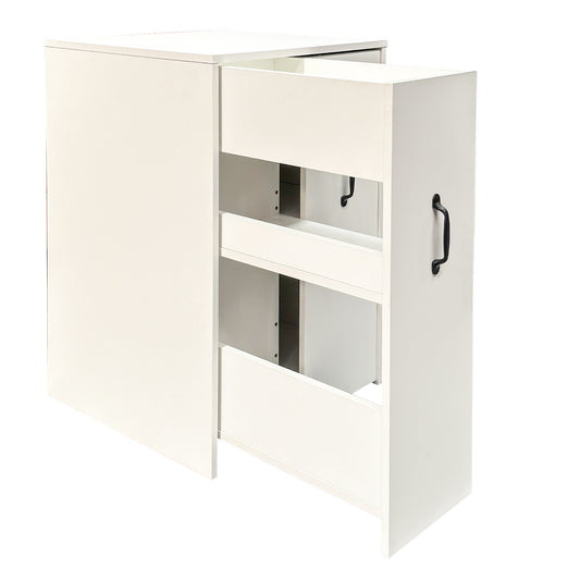 3 Tier Wooden Floor Standing Bookcase,Slide Out Drawer Storage Bookcase File Cabinet,Pull Out Mobile With Door Dustproof File Cabinet,Office Bedroom Living Room Hidden Storage Cabinet With Wheels