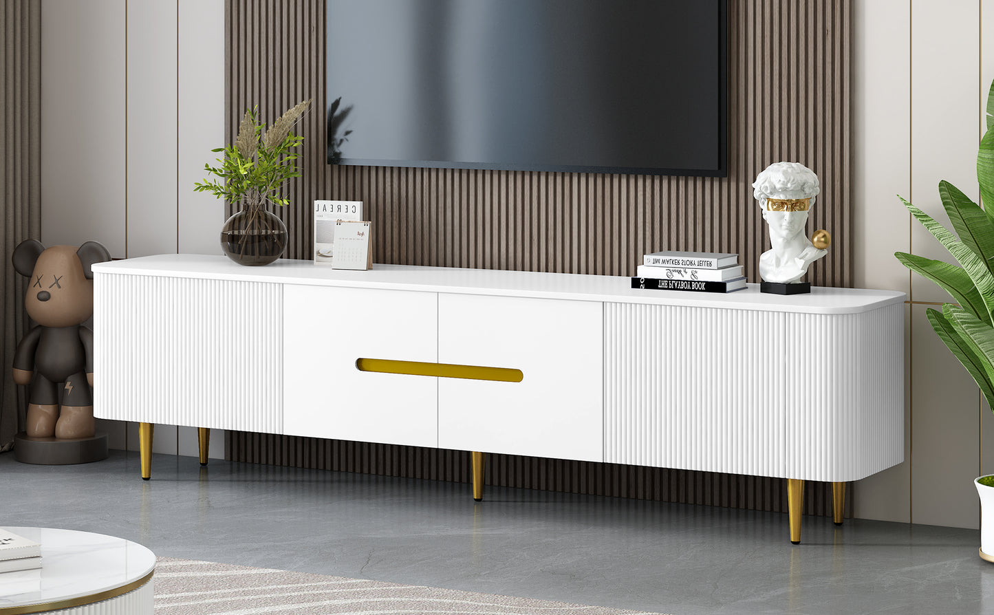 VIBE HAUS 78.7 Minimalist TV Stand For TVs Up To 85 Inches, Modern Entertainment Center Media Console With 4 Spacious Cabinets For Living Room