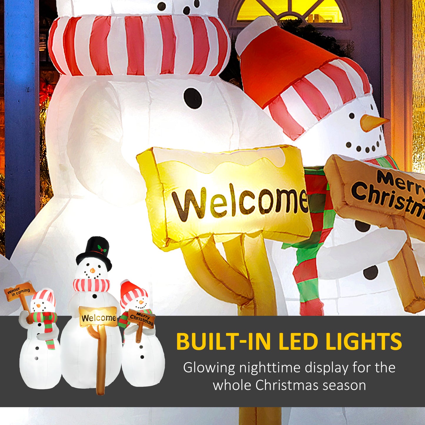6.1' Inflatable Three Snowmen With Sign Each, Blow-Up Outdoor Christmas Display W/ LED Lights For Party