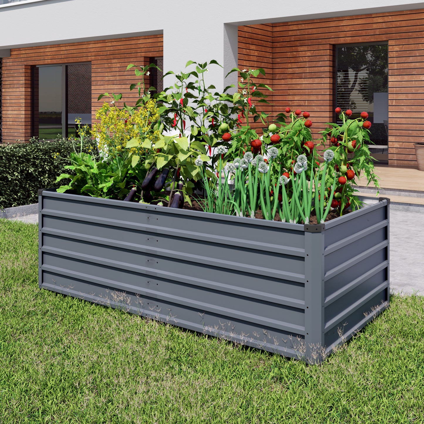 6x3x2ft Large Raised Garden Bed, Gray Rectangular Galvanized Metal Outdoor Planter With 269 Gallon Capacity And Deep Root Design, Ideal For Growing Vegetables, Flowers And Herbs