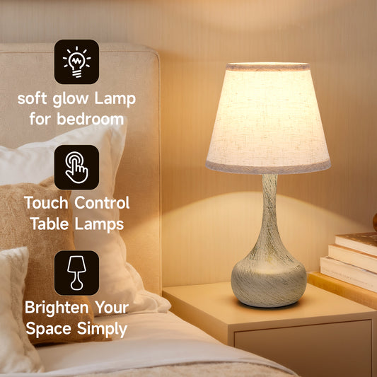 Touch Bedside Lamp Set Of 2, Farmhouse 3-Way Dimmable Table Lamps For Nightstand With Fabric Shade, Desk Lamp For Reading, Bedroom, Livingroom, Office