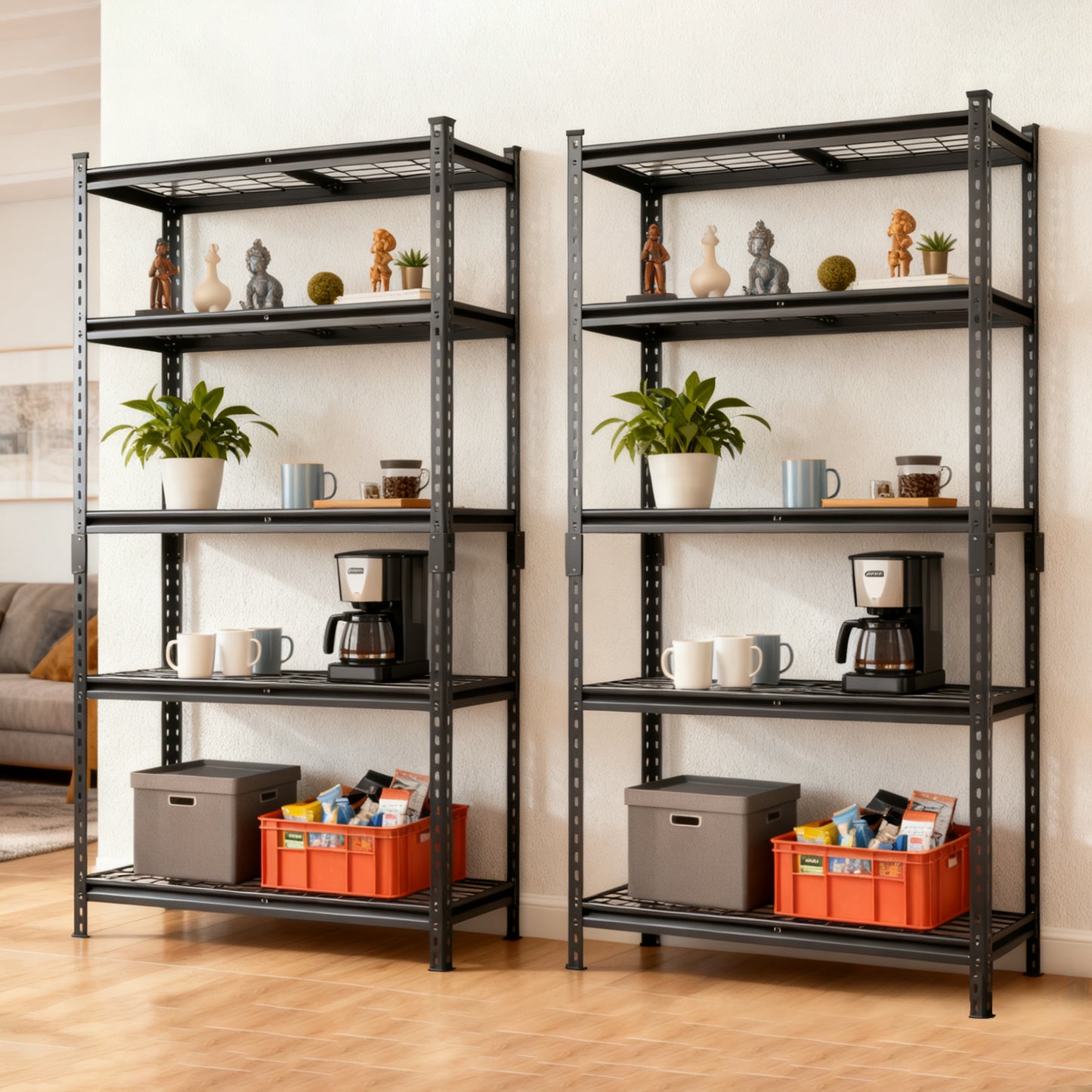 2- Piece 5- Tier Storage Shelves Set  Heavy- Duty Garage Shelving  Adjustable Shelving Unit  Steel Shelf  Boltless Assembly  For Garage  Shed  Black