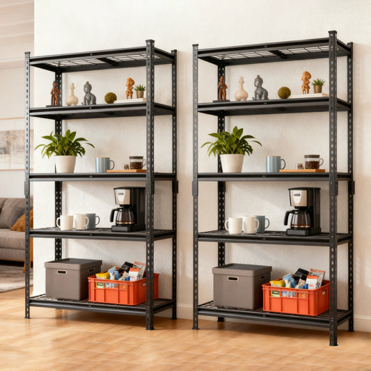 2- Piece 5- Tier Storage Shelves Set  Heavy- Duty Garage Shelving  Adjustable Shelving Unit  Steel Shelf  Boltless Assembly  For Garage  Shed  Black