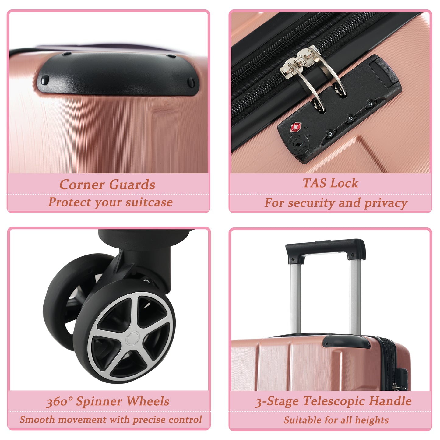 Hardshell Luggage, Lightweight Durable ABS Suitcases With Double Wheels, Expandable 28-inch Checked Travel Luggage Rose