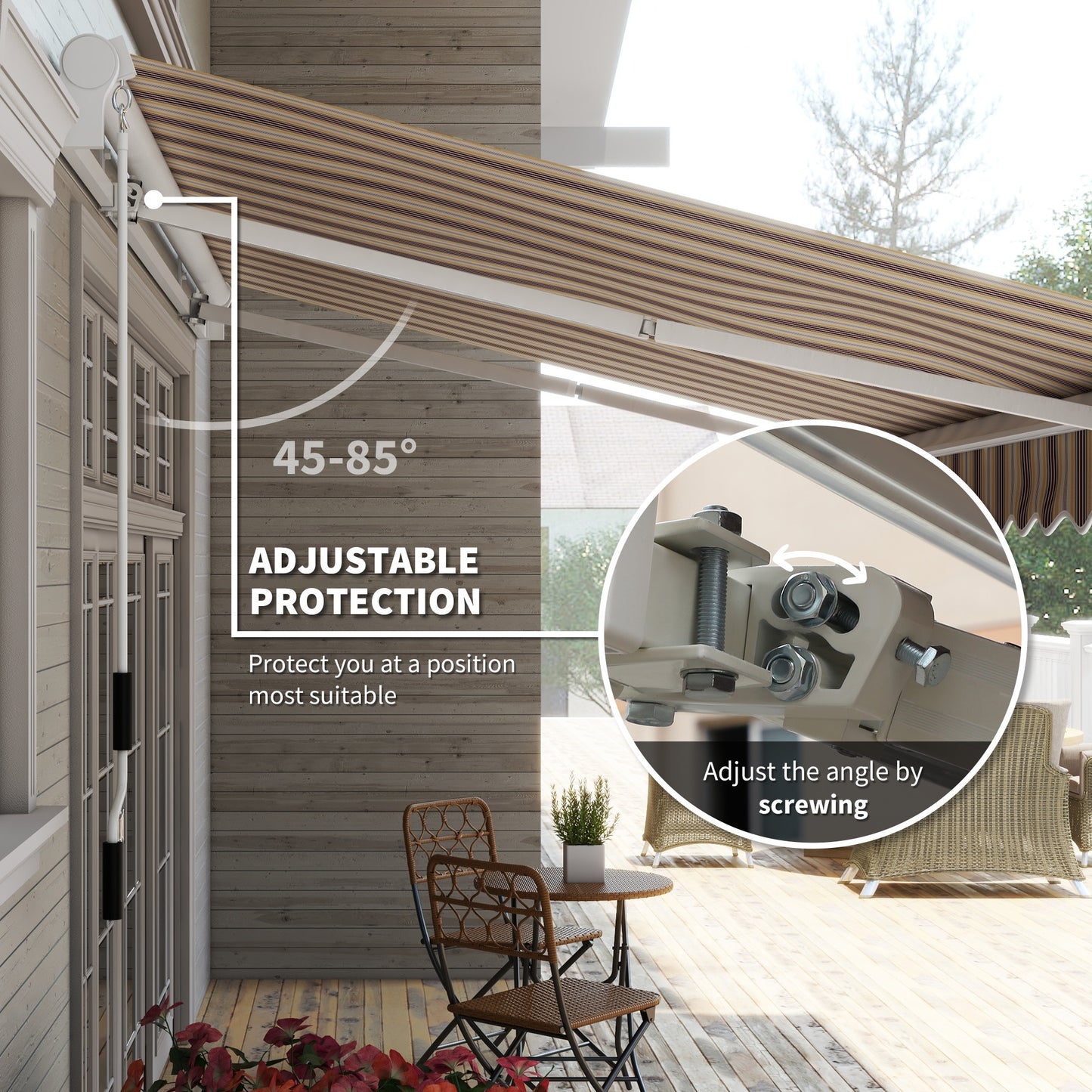 13' X 8' Retractable Awning, Patio Awnings, Sunshade Shelter W/ Manual Crank Handle, UV & Water-Resistant Fabric And Aluminum Frame For Deck, Balcony, Yard, Red Stripes