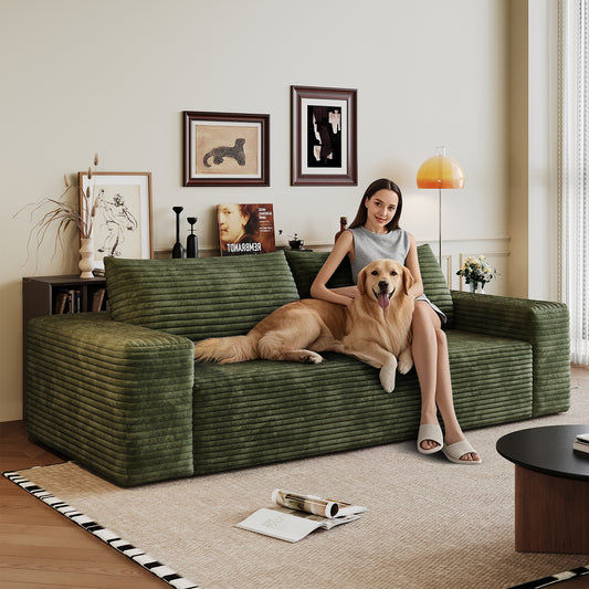 71  3Setaser Sofa,Corduroy Fabric,Deep Seat Couches,Comfy Loveseat Sofa,No Assembly,1pcs For Living Room, Bedroom,Conference Room ,Apartment,Green