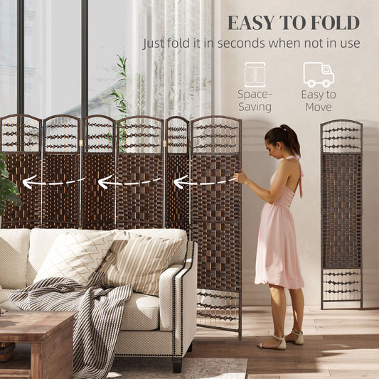 8 Panel Folding Room Divider Portable Privacy Screen Wave Fiber Room Partition For Home Office Brown