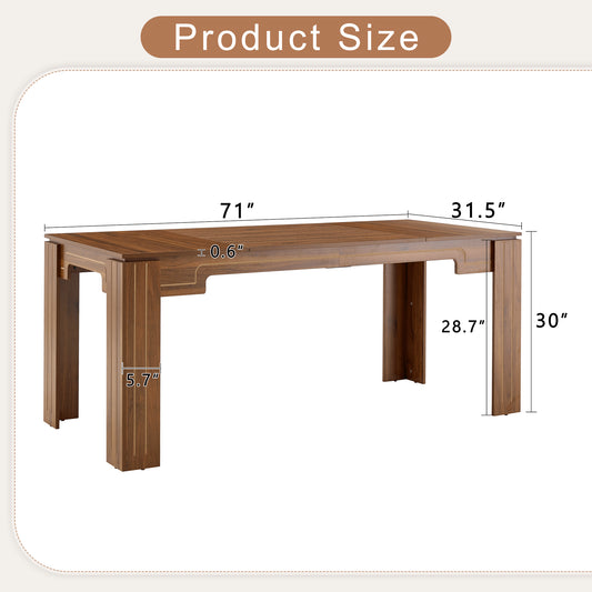 71 X 31.5 Inch Walnut MDF Spliced Tabletop Dining Table With Grooved Legs. Modern Luxury Home Dining Table, Suitable For 6-8 People. Flexible Adaptation To Dining Rooms, Living Rooms, Study Rooms,etc.