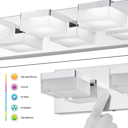 Modern Chrome LED Vanity Light, 3-Lights Wall Sconce For Bathroom And Mirror, Sleek Minimalist Design, Energy-Efficient, Easy To Install