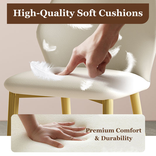 Set Of 2 Dining Chairs, High-quality PU Leather Seats, With Gold-plated Painted Carbon Steel Legs And Ergonomic Backrests, Suitable For Kitchen, Dining Room And Living Room  Miller White  Gray