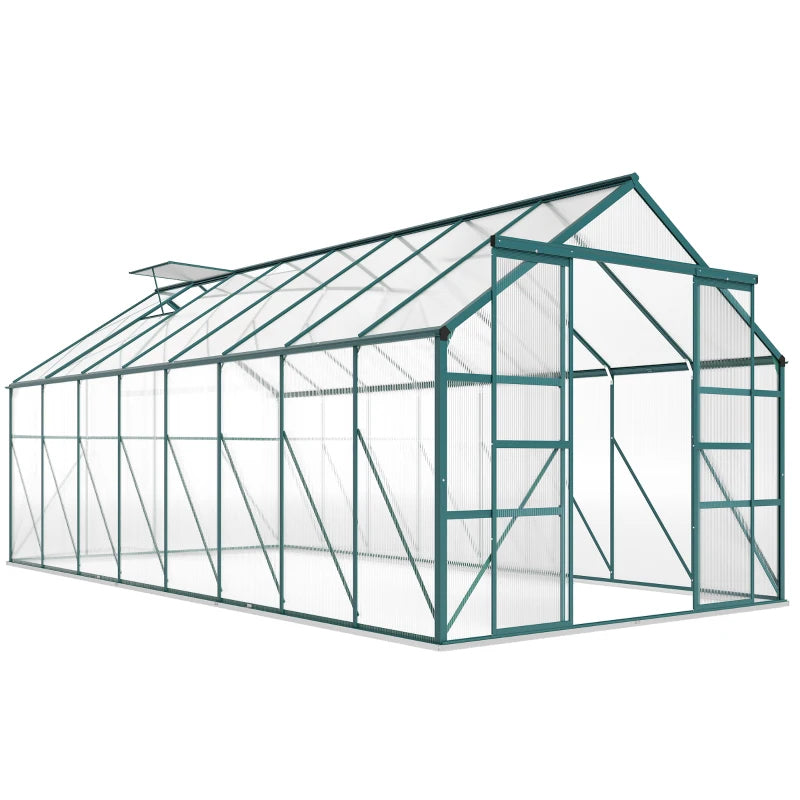 Aluminum Greenhouse Polycarbonate Walk-in Garden Greenhouse Kit With Adjustable Roof Vent, Rain Gutter And Sliding Door For Winter, Clear