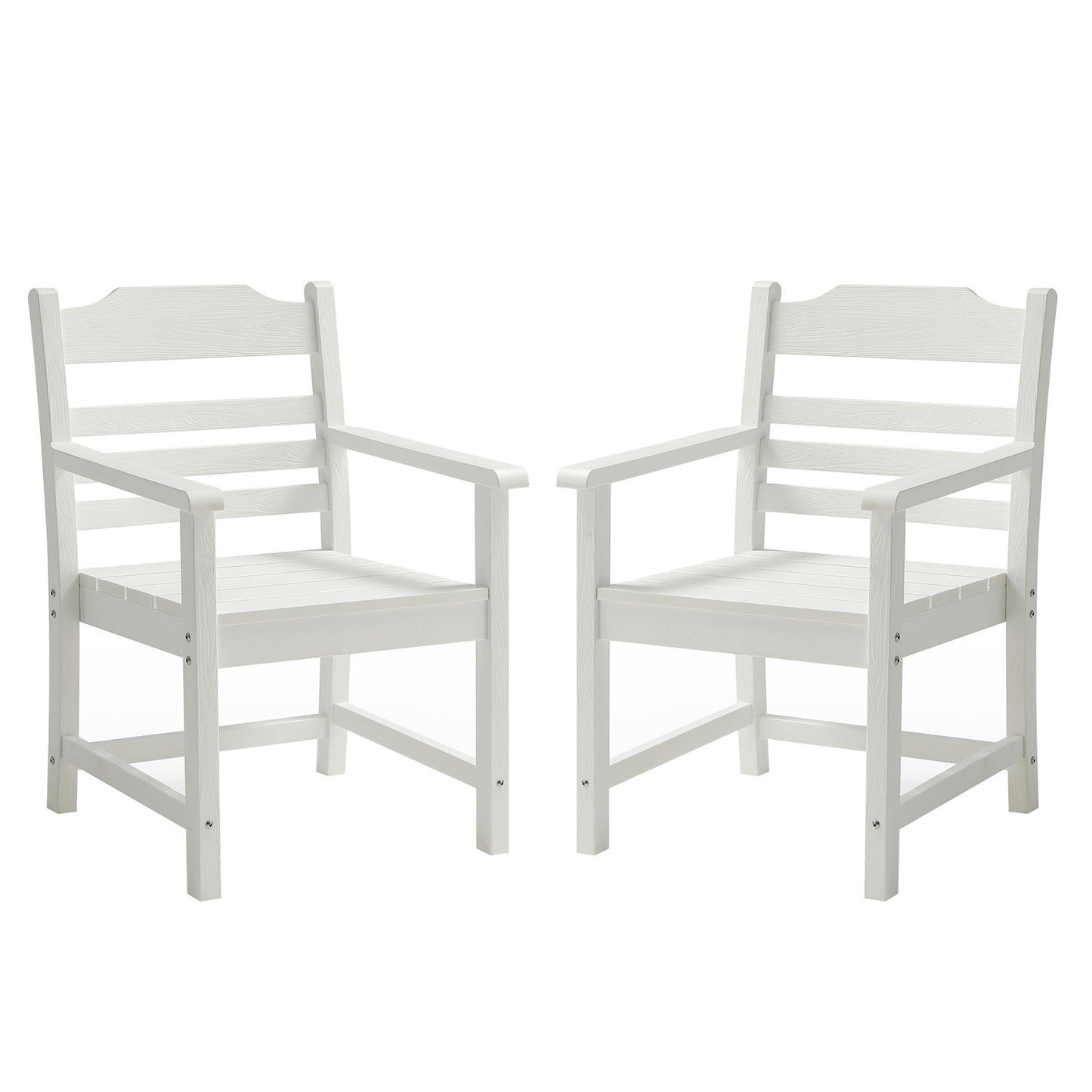 Patio Dining Chair With Armset Set Of 2, Pure White With Wood Grain Wexture,HIPS Material