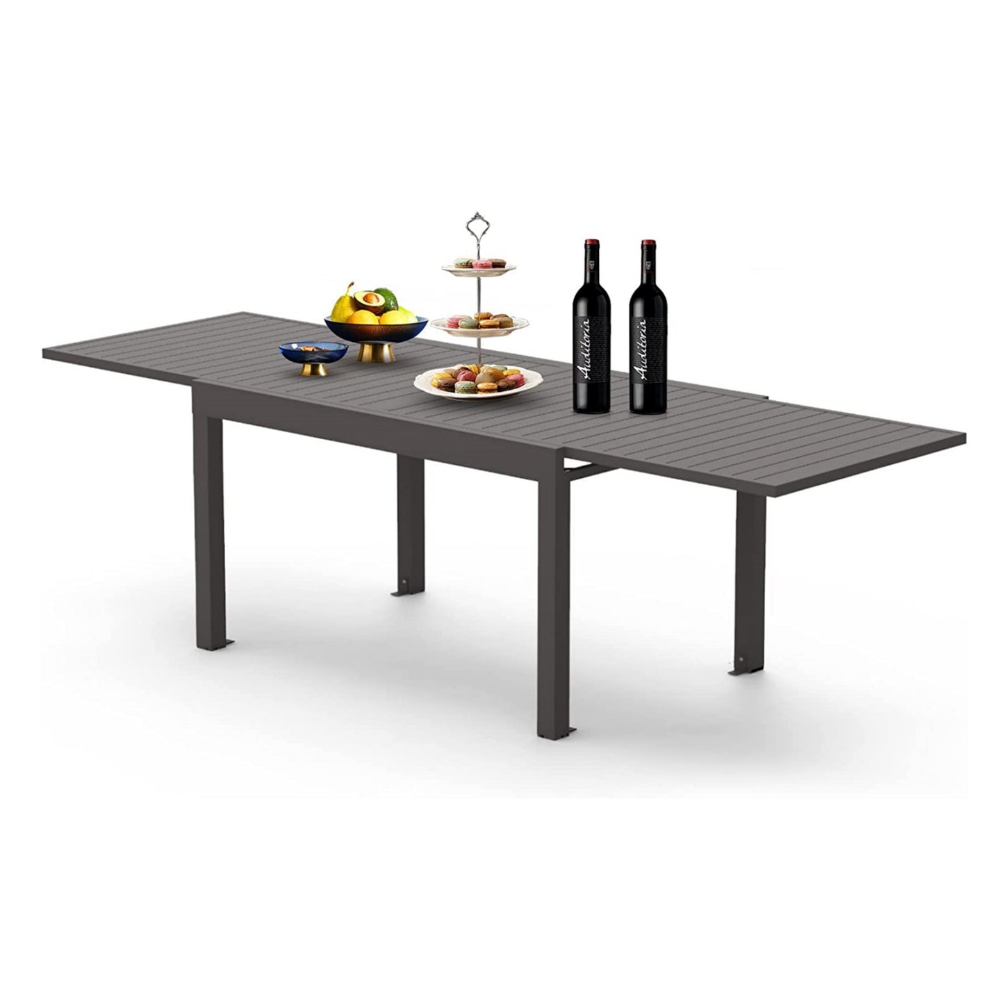 Large Extendable Patio Dining Table, Aluminum Metal Indoor Outdoor 53 - 106  Adjustable For 6-8 Person Rectangular Table For Porch Backyard Balcony Garden  Dark-Brown,1 Table