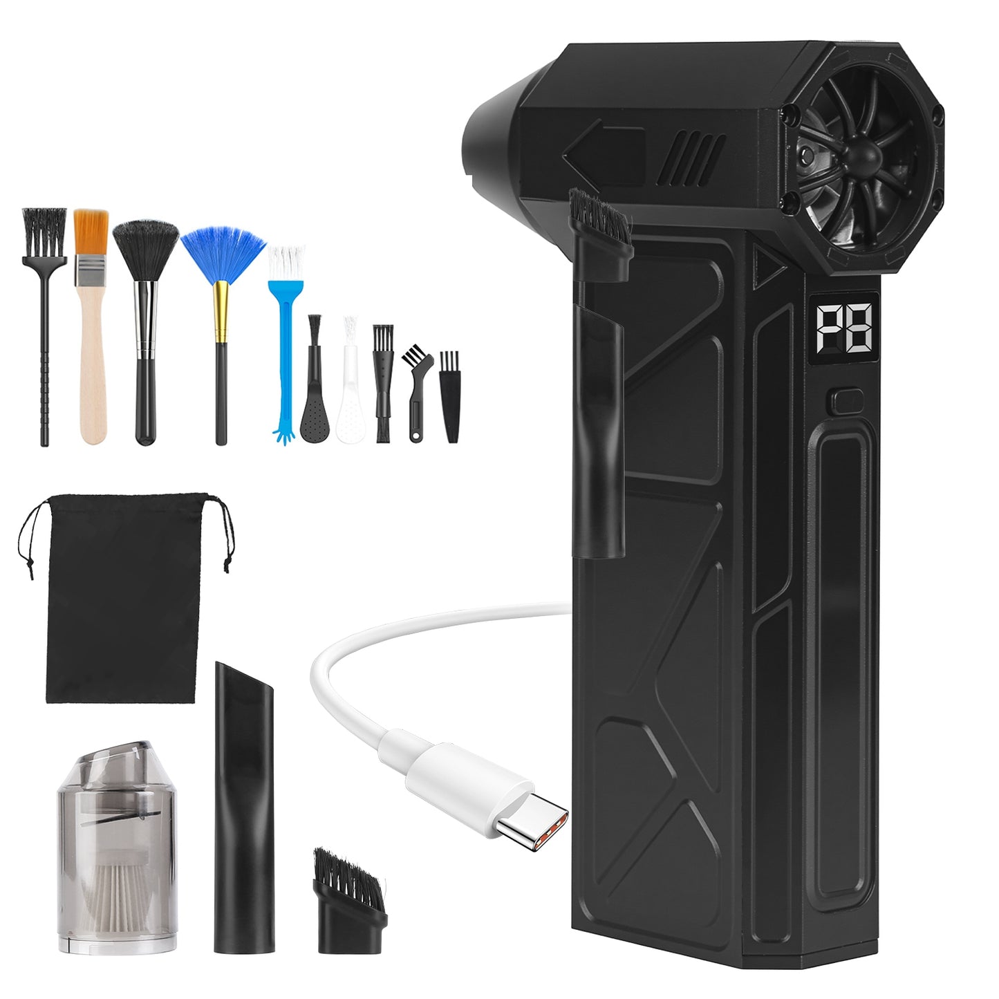 1Pc Compressed Air Duster With LED Light Vacuum Cleaner Max 160000RPM Speed For PC Keyboard Cleaning High Speed Rechargeable Cordless Air Blower With 4 Speeds For Home Car Outdoor