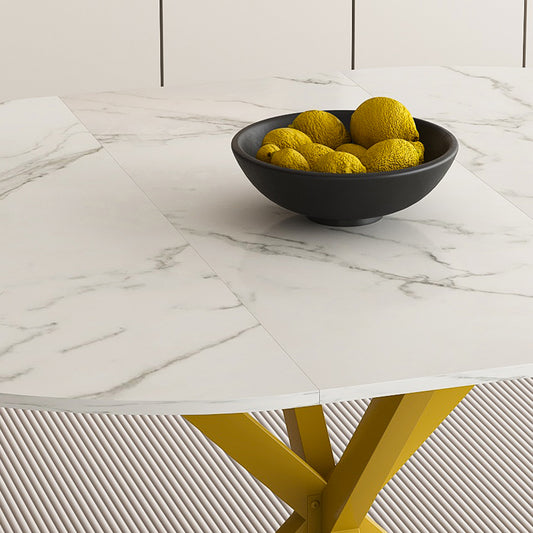 Modern And Simple Round Dining Table With Extendable Blades  Carbon Steel X-shaped Base  Sturdy And Durable  Suitable For Restaurants  Small Apartments And Kitchens  Can Accommodate 4-6 People