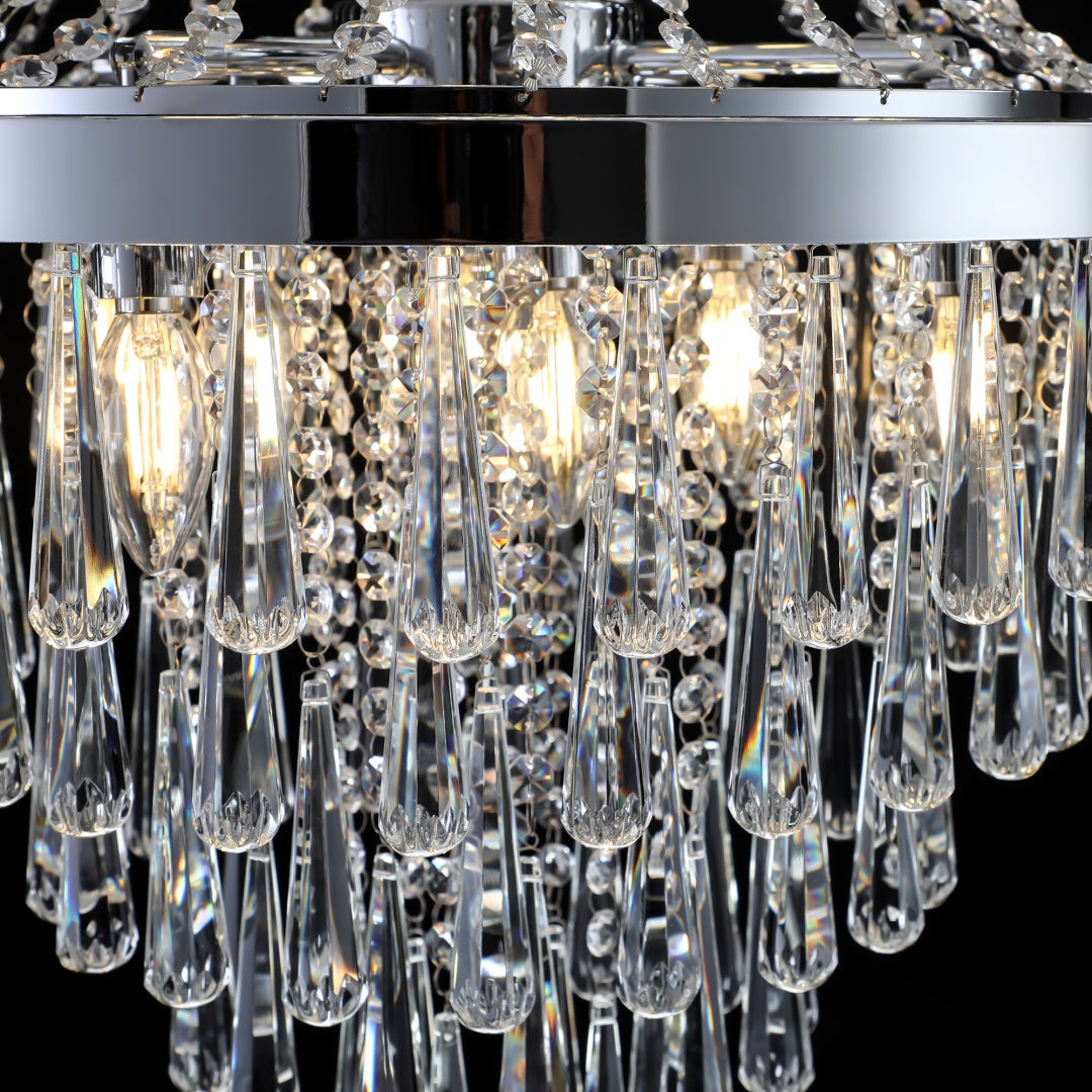 20  Chrome Crystal Chandelier With Adjustable Height, Modern Ceiling Light Fixture For Living Room, Dining Room, Staircase, 11-Light E12 Bulb Base  No Bulbs