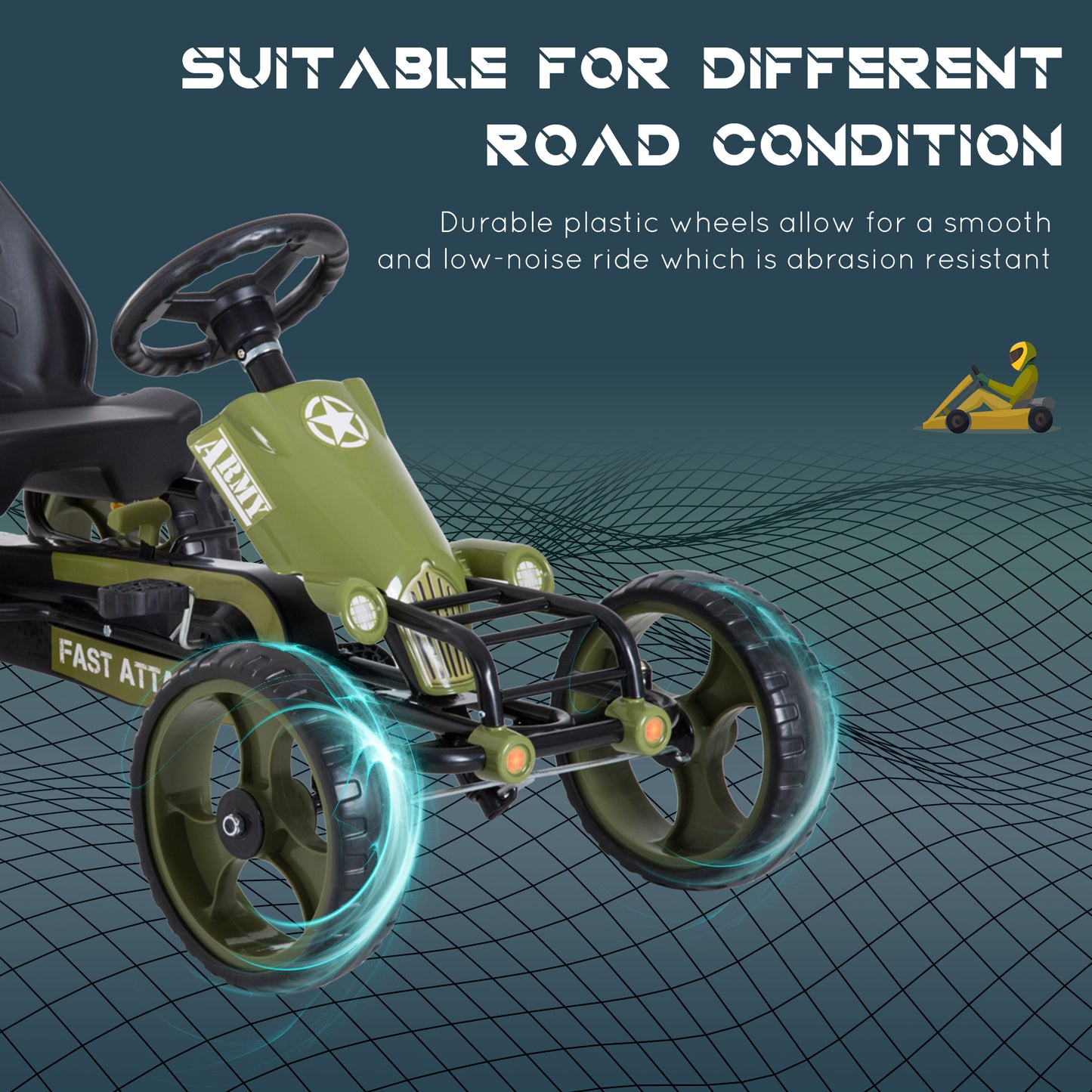 Pedal Go Kart For Kids With Adjustable Seat For 3-6 Year Old Boys And Girls, Green